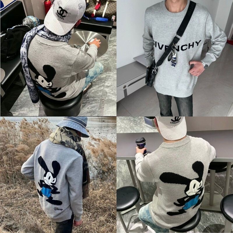 2026 new trendy Mickey Mouse knit sweater, round neck, letter print, men's style, casual and loose-fitting top, suitable for couples 2026 new trendy Mickey Mouse knit sweater, round neck, letter print, men's style, casual and loose-fitting top, suitable for couples