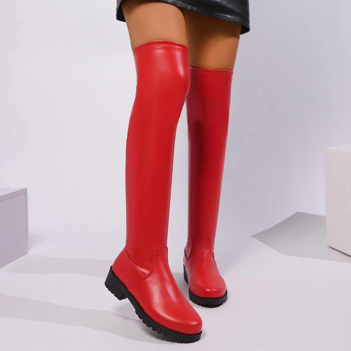 Plus-size over knee elastic boots Women's flat thigh-high winter boots_voghion.com