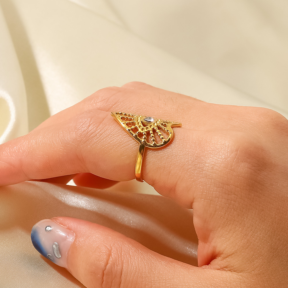 Fashion Heart Shape Eye Stainless Steel Open Ring Gold Plated Zircon Stainless Steel Rings