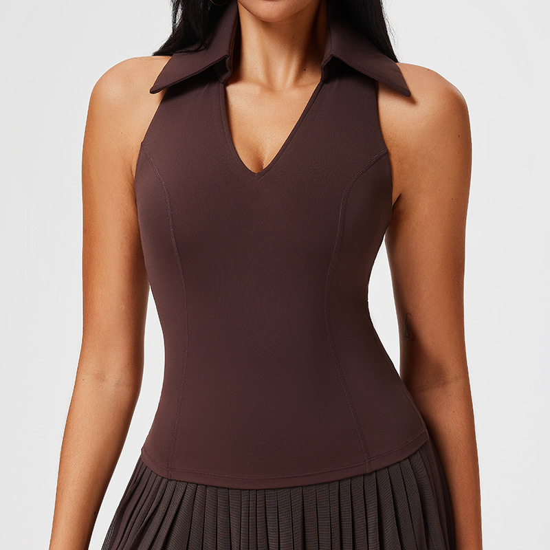 Cross-border Sportswear Women's Tennis Suit with Chest Pad Naked Sense Fitness Tight-fit High-bounce V-neck Vest Sports Yoga