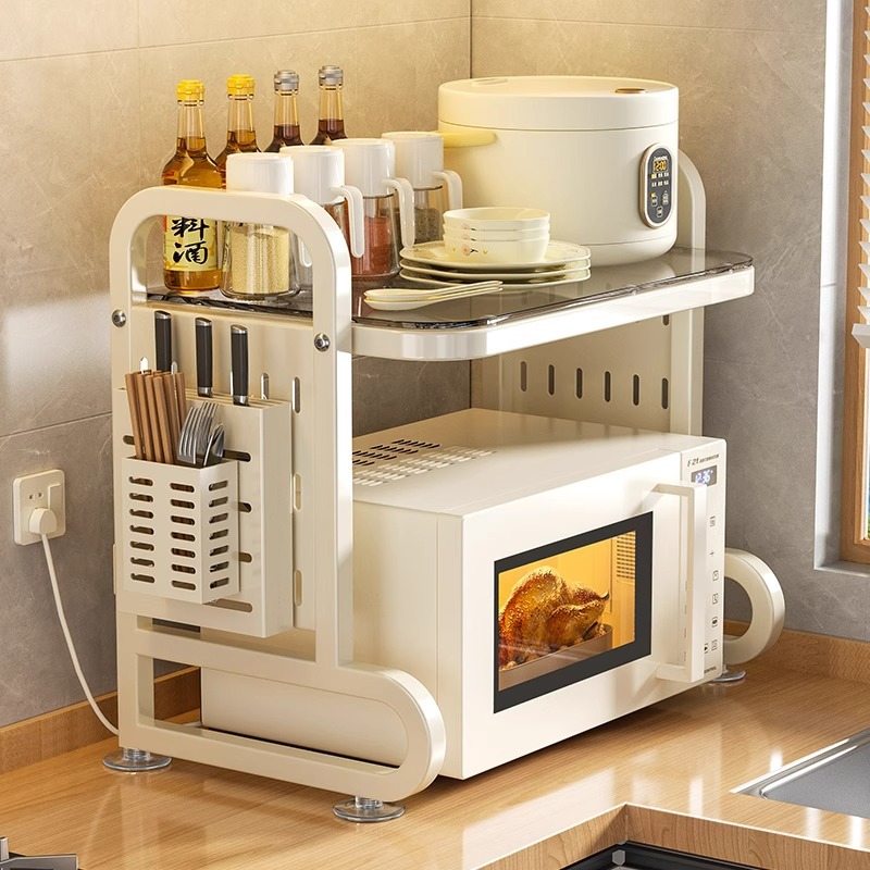 주방 전자 레인지 보관 랙 조리대 다기능 밥솥 오븐 가전 제품 이중 강화 유리 보관 랙