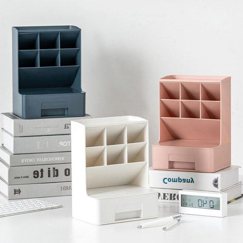 Internet celebrity oblique plug-in pen holder stationery storage box student cartoon pen holder office multi-functional storage rack drawer type