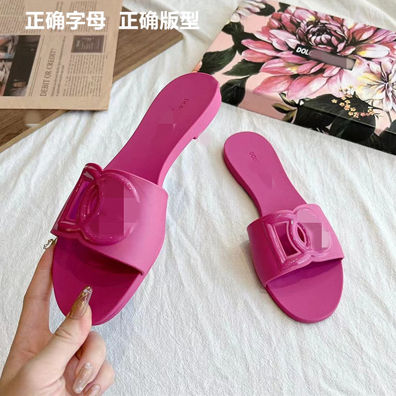 Dg Letter Hollow Flat Pink Waterproof Non-Slip Women's Slippers Cambodia Vietnam Turkey 2025 Summer Outdoor Wear
