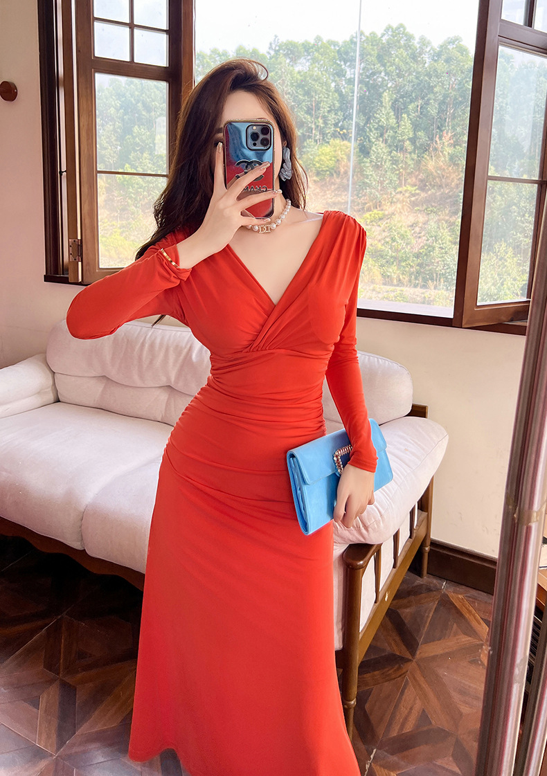 Đầm maxi nữ cổ chữ V thắt eo hở lưng phong cách Pháp — Màu đen chi tiết 7