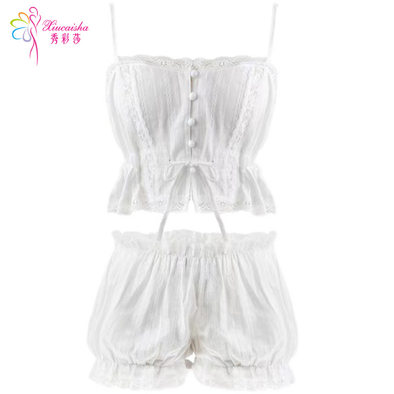 Sexy Lace Camisole Pajama Set for Women, Thin Polyester Babydoll, White One Size — detail image 19