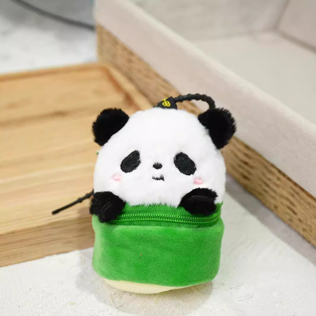 Monedero de felpa de panda de tubo de bambú lindo tesoro nacional flor flor caja ciega bolsa para auriculares mini llavero mochila escolar colgante mujer