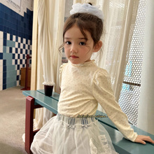 大小卷韩系童装2025春秋新款女童打底衫木耳边泡泡袖碎花纯棉上衣