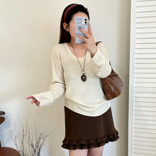 大码女装百搭u领毛衣女打底衫2025冬胖mm内搭宽松长袖针织衫23615