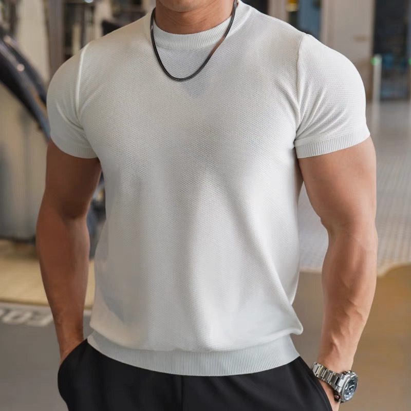 camiseta de mangas cortas para hombres hielo transpirable acondicionamiento físico muscular delgado comercio exterior transfronterizo al por mayor hielo enfriamiento