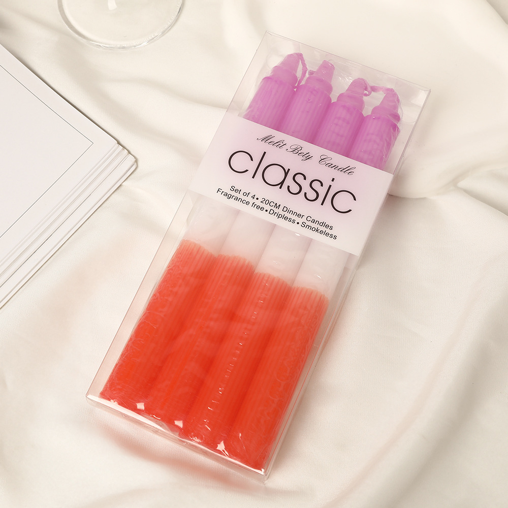 Velas de barra larga a rayas de color al por mayor sin humo doméstico inodoro clásico europeo vela de boda vela cena vela transfronteriza