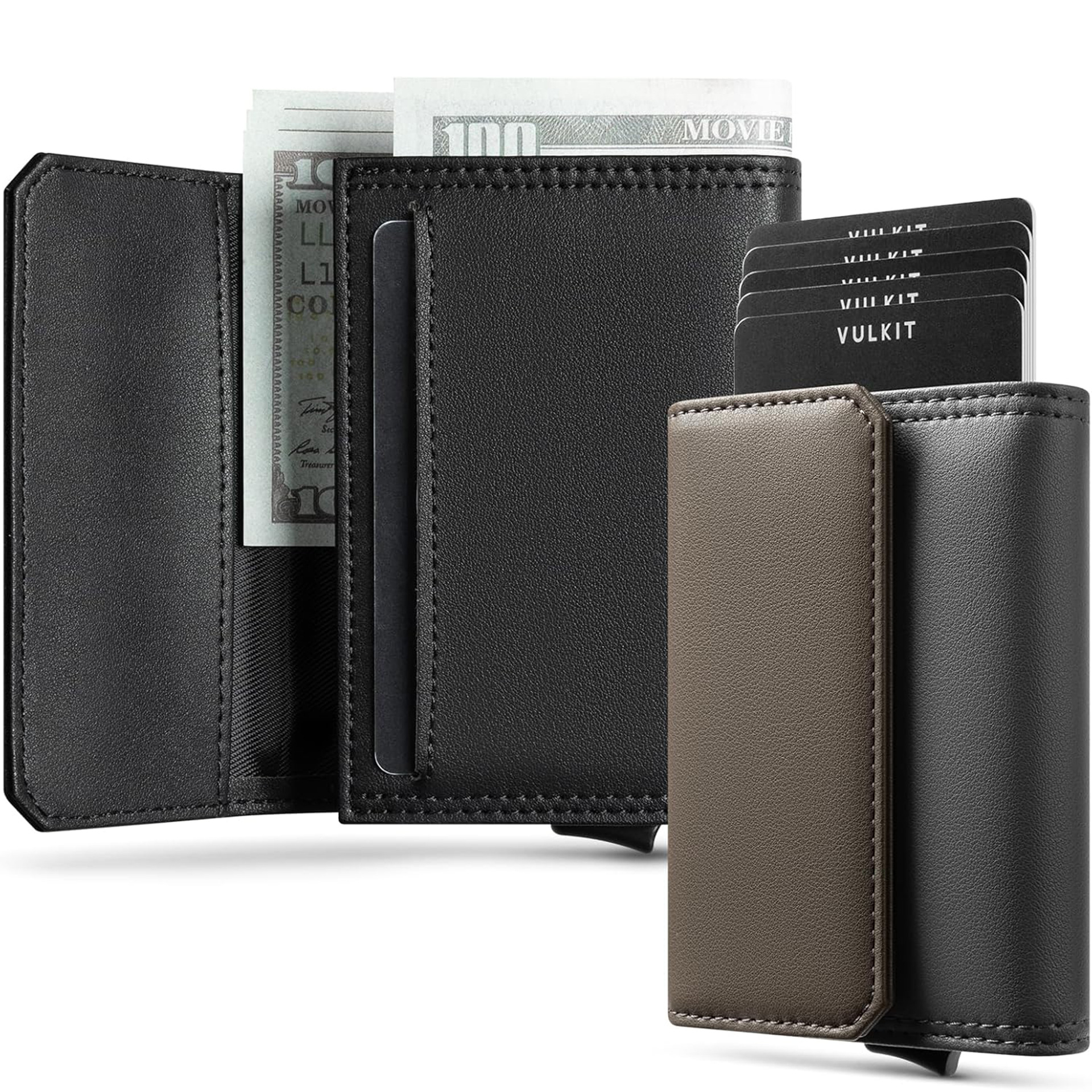 Personalizado comercio exterior 30% multi-tarjeta cartera empuje inferior multifuncional caja de tarjetas metálicas de gran capacidad cartera de cuero para hombres