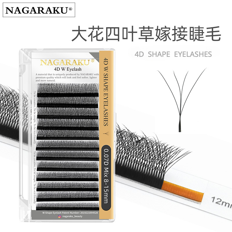 NAGARAKU trébol Injerto de pestañas W-tipo 4D flor grande Flor de hadas YY trébol mejorado floración pestañas postizas