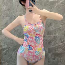 2024新款可爱甜美三角连体游泳馆专用训练竞速入门少女连体泳衣女