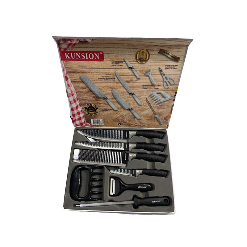 Cuchillo transfronterizo de ocho piezas cuchillo de corte doméstico cuchillo de cocinero divididor de carne combinación de cocina infantil conjunto de cuchillos de alimentos suplementarios