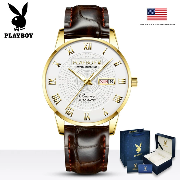 Brown leather golden shell white surface