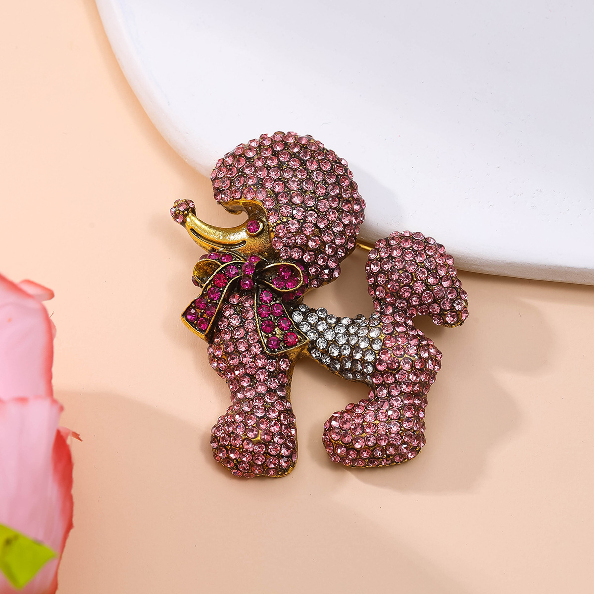 HD Pink Diamond Puppy Brooch