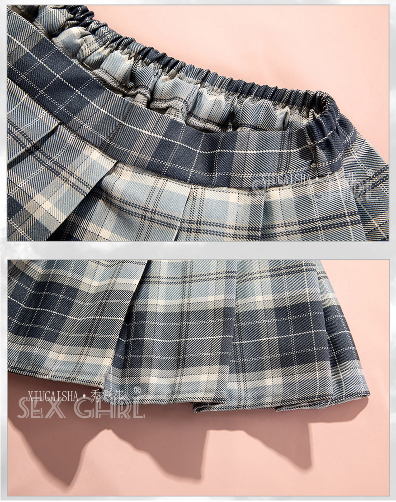 Student-Style Roleplay Lingerie Set with Plaid Skirt, Top, Bow Tie, Thong and Stockings — detail image 25