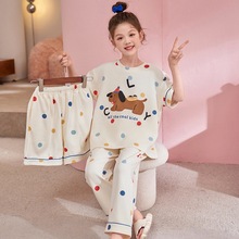 三件套女童睡衣夏季纯棉薄款短袖全棉儿童女孩可爱卡通家居服2025