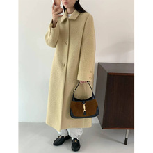 韩国东大门鸡蛋家气质宽松休闲纯色金扣80羊毛中长款毛呢大衣外套