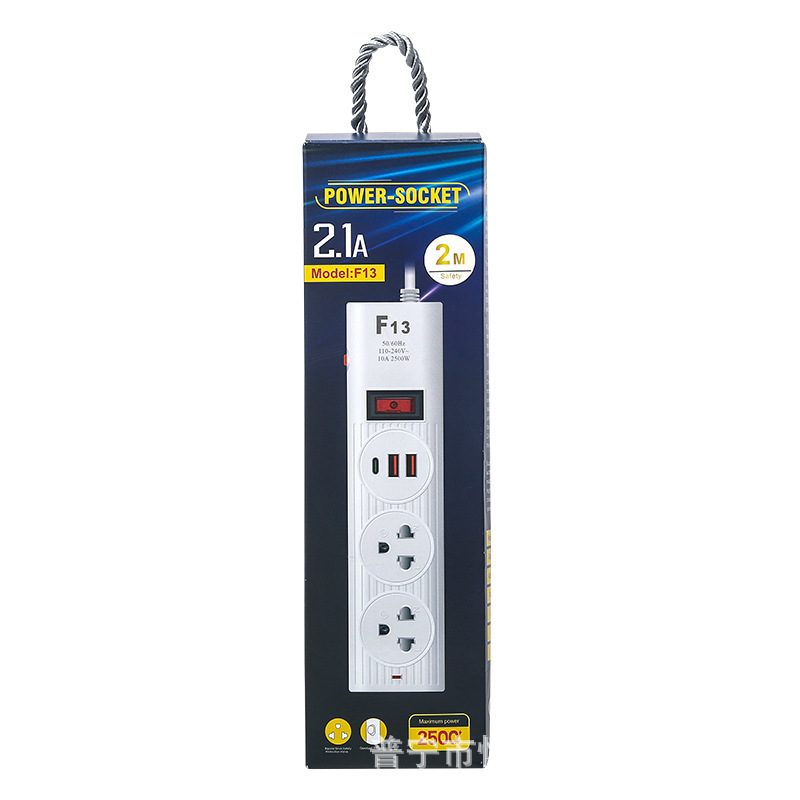 2USB + 1PD toma de corriente de comercio exterior multifuncional estándar estadounidense 110V tailandés con puerta de seguridad paquete de caja de color neutral