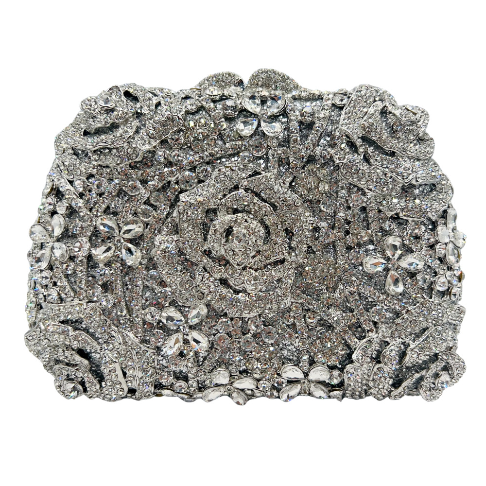 Cross-border nuevo hueco rosa con diamantes bolsas de cena de diamantes bolsas de moda de mano de mujer embrague de cristal
