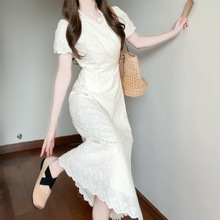 新中式国风泡泡袖收腰绑带连衣裙少女甜美改良旗袍温柔风气质长裙