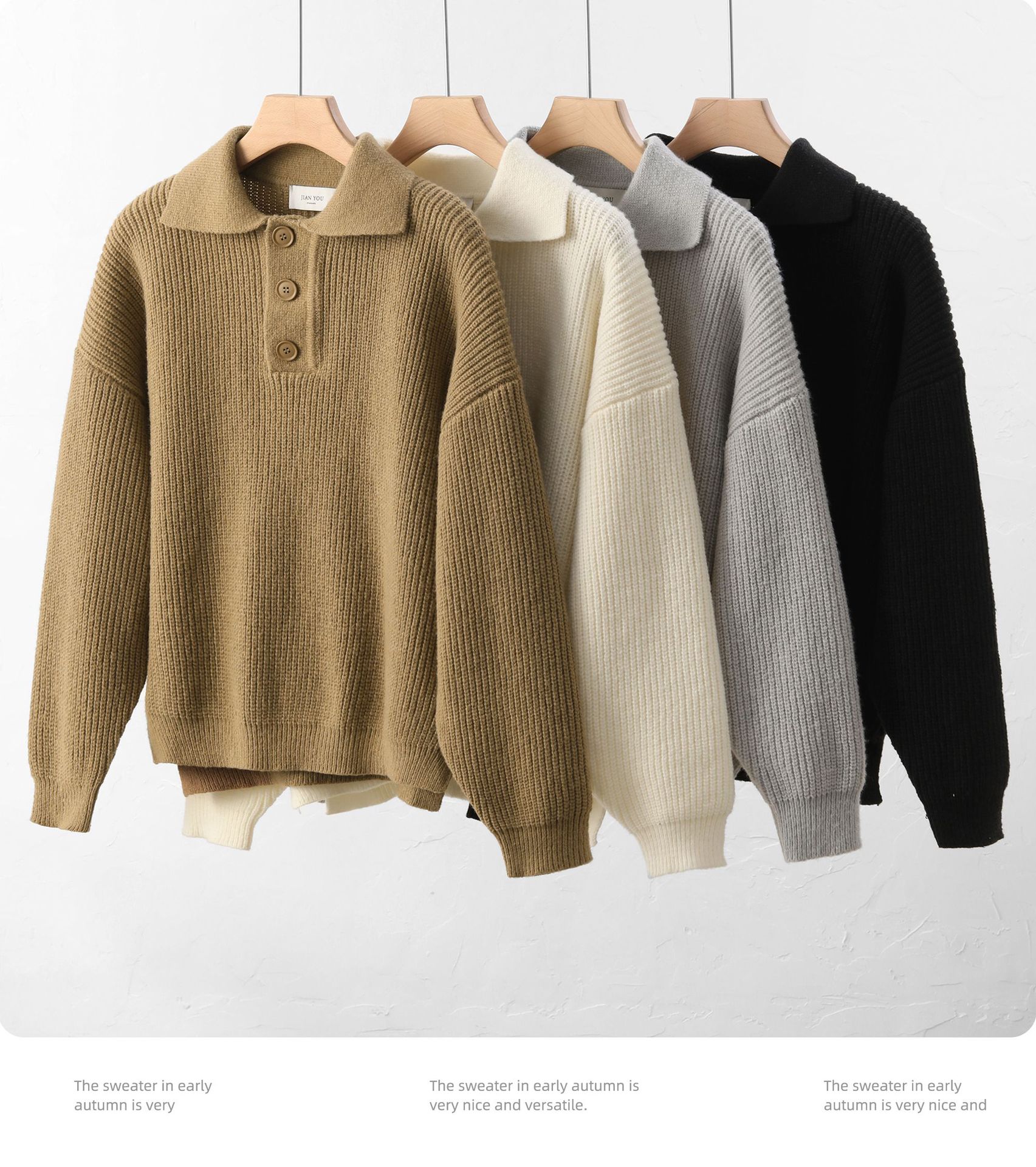 Men's Plus Size Polo Knit Sweater Casual Long Sleeve Pullover_voghion.com