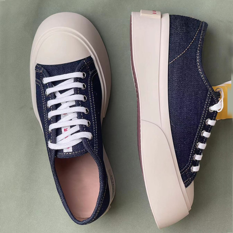 Lace-up Doll Big Head Blongcake Thick Bottom Denim Mani Women's Shoes Casual Single-layer Shoes Increased Round Toe Zhao Ruth Same