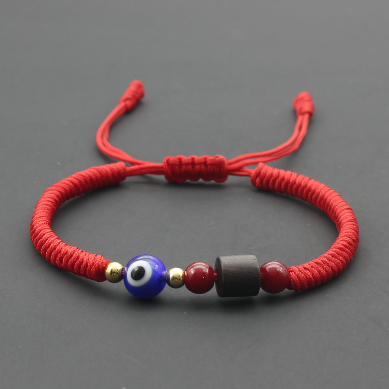 Cross-border New Evil Turkey Blue Eyes Bracelet Diamond Knot Red Rope Bracelet Ethnic Red Hand Rope Wholesale