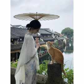 新中式旗袍披肩女外搭复古民族风三角巾江南旅游针织开衫斗篷围巾