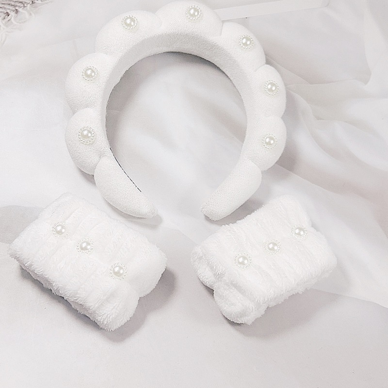 기계 재봉 트위스트 진주 헤어 밴드-흰색 (20*17*4cm 89g)