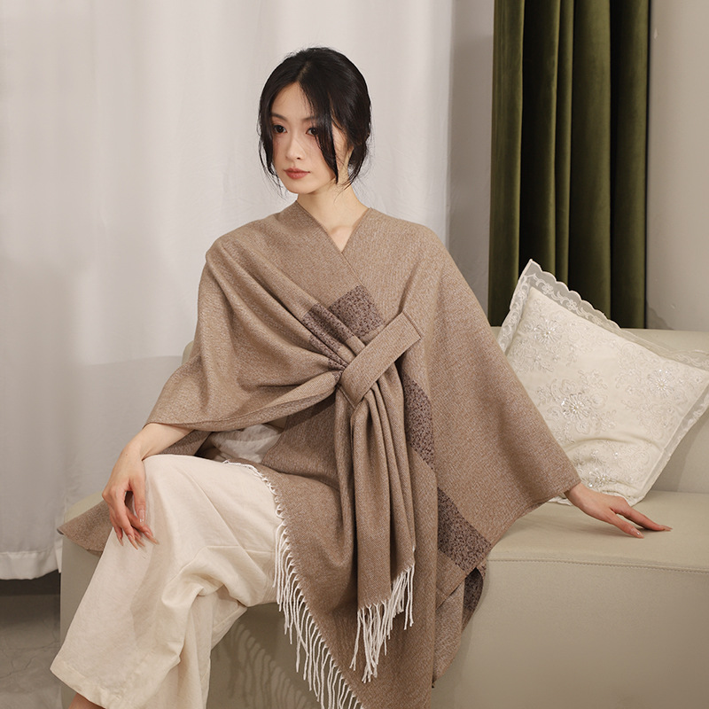 Transfronterizo Amazon Gradient Chale Plaid Abrigo Otoño Invierno Mantras Calentamiento Ribbon