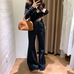 朵妮DN 炒显瘦！四面弹力莱赛尔棉高腰水洗黑金修身喇叭牛仔裤女