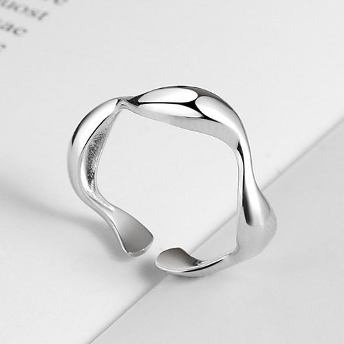 Cold style ins trend S925 sterling silver ring INS minimalist irregular wave pattern glossy women's ring open ring