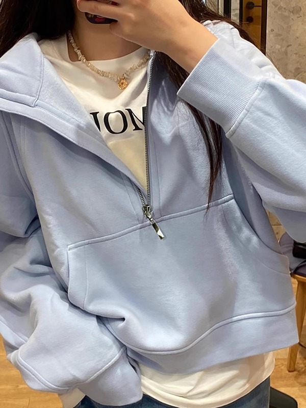 即墨卫衣上衣女2025秋季开学新款运动半拉链连帽短款小个子外套女|undefined