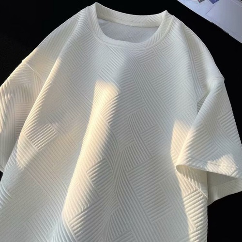 Vintage Short-Sleeve T-Shirt for Men - Summer 2025 New Arrival, Casual and Versatile, Honeycomb Pattern, Instagram Trendy Half-Sleeve T-Shirt