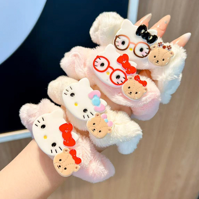 Korean Version Cute Cartoon Kitten Plush Hair Tie Cute Girl Soft Adorable Kitten Plush Face Wash Headband Scrunchie