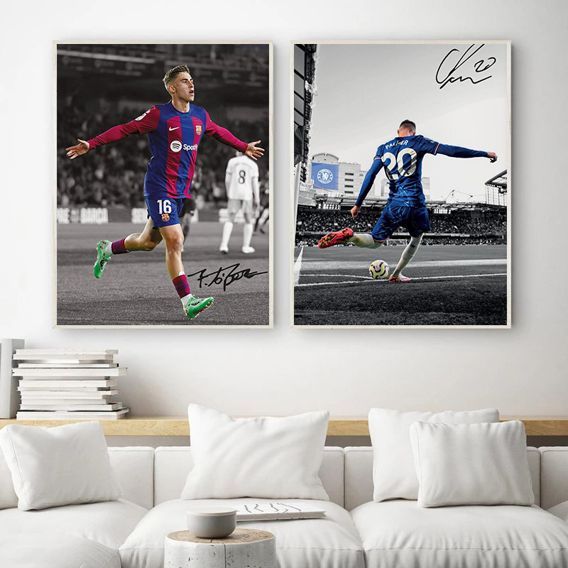 国境を越えた有名なサッカースポーツポスター、サッカースターキャンバスポスター、子供部屋の装飾絵画、フレームなし|undefined