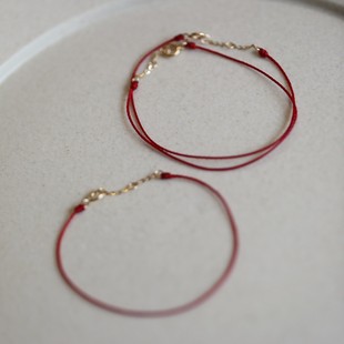 S925 Sterling Silver Plated 18K Gold Good Luck Extremely Fine Red Rope