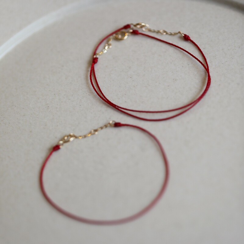 S925 Sterling Silver Plated 18K Gold Good Luck Extremely Fine Red Rope S925 Sterling Silver Plated 18K Gold Good Luck Extremely Fine Red Rope