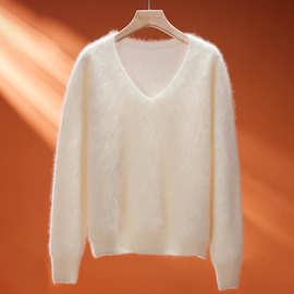 白色拉毛羊绒衫针织衫拉绒毛衣女秋冬新款山羊绒上衣毛线衣打底衫