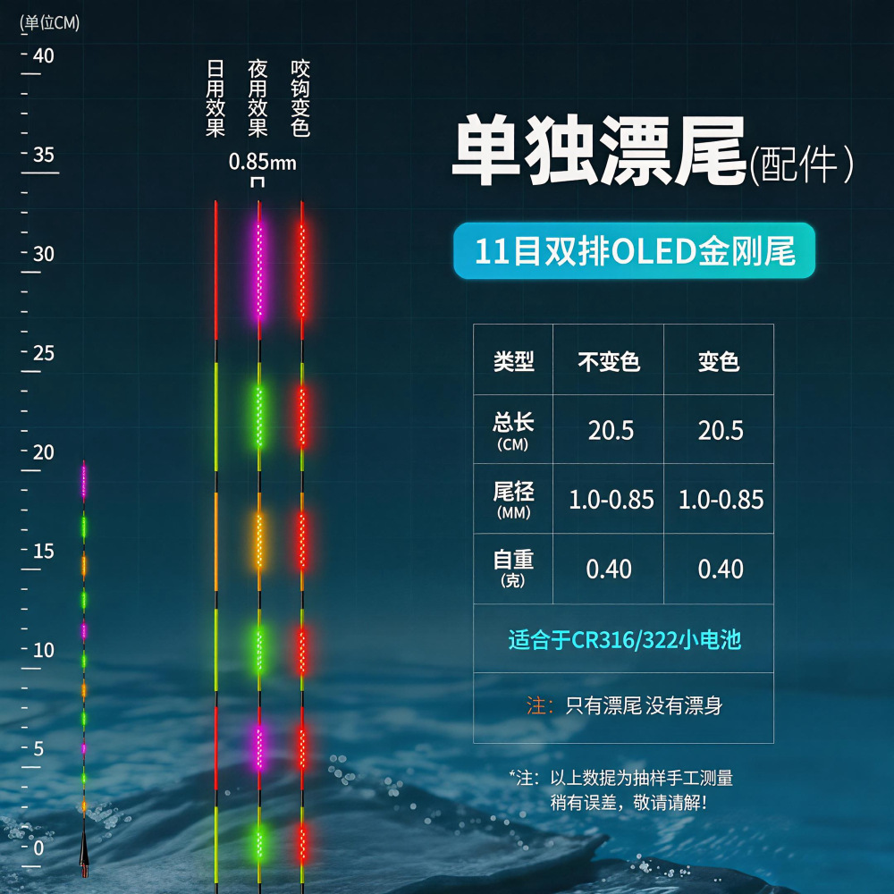 Láser de cola dura LED flotador de cola luminoso día y noche doble gancho de mordida decoloración flotador electrónico de alta sensibilidad pesca nocturna flotador de cola separada image 12