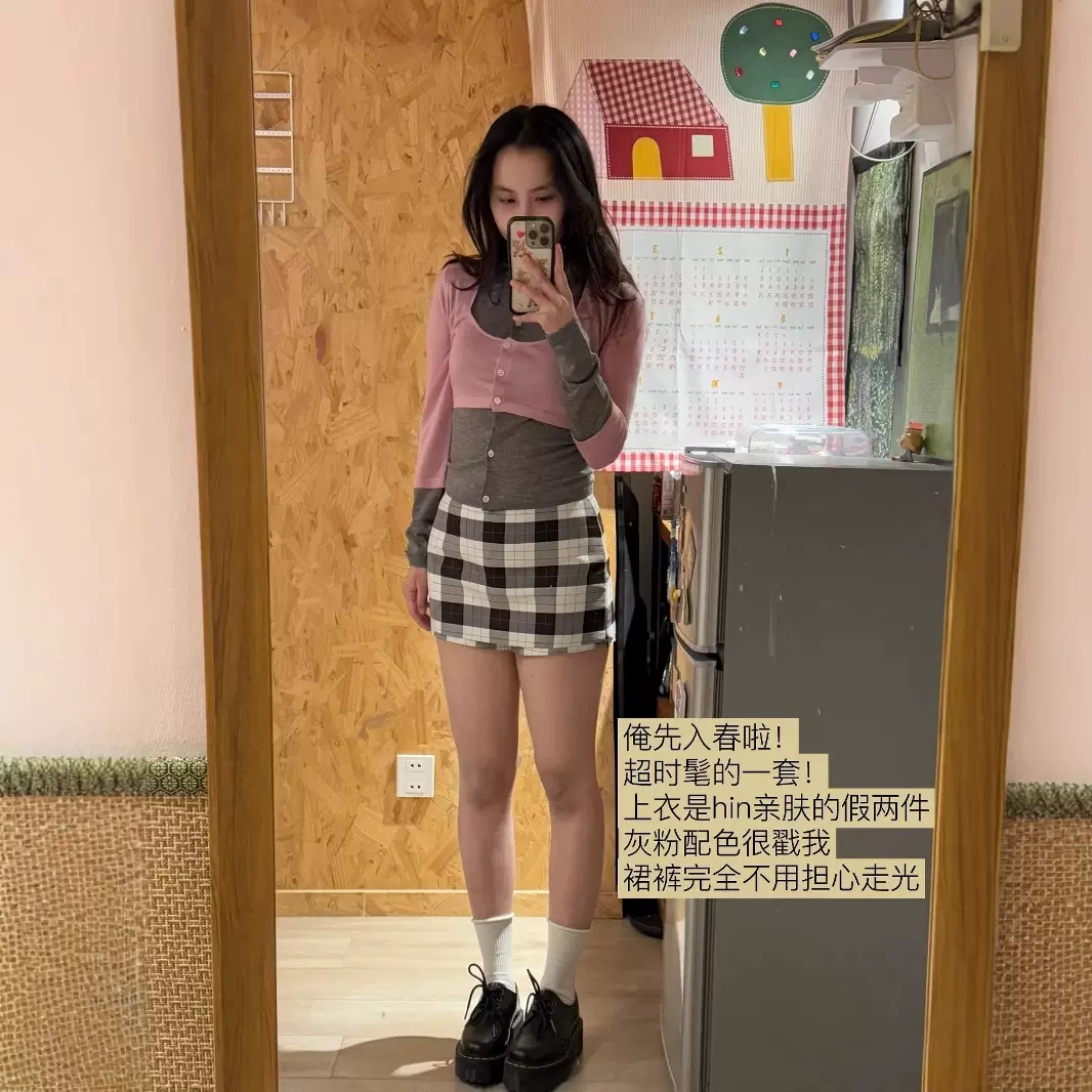 新款格纹波点可A字低腰短款女西装短裤侧拉链两穿mini裙裤5200