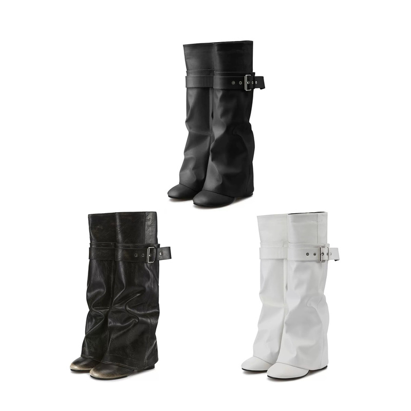 Chunky Heel Pointed Toe Long Boots for Women, New Autumn and Winter Style, Wide Calf Slouch Boots, Versatile High-Heeled Western Riding Boots