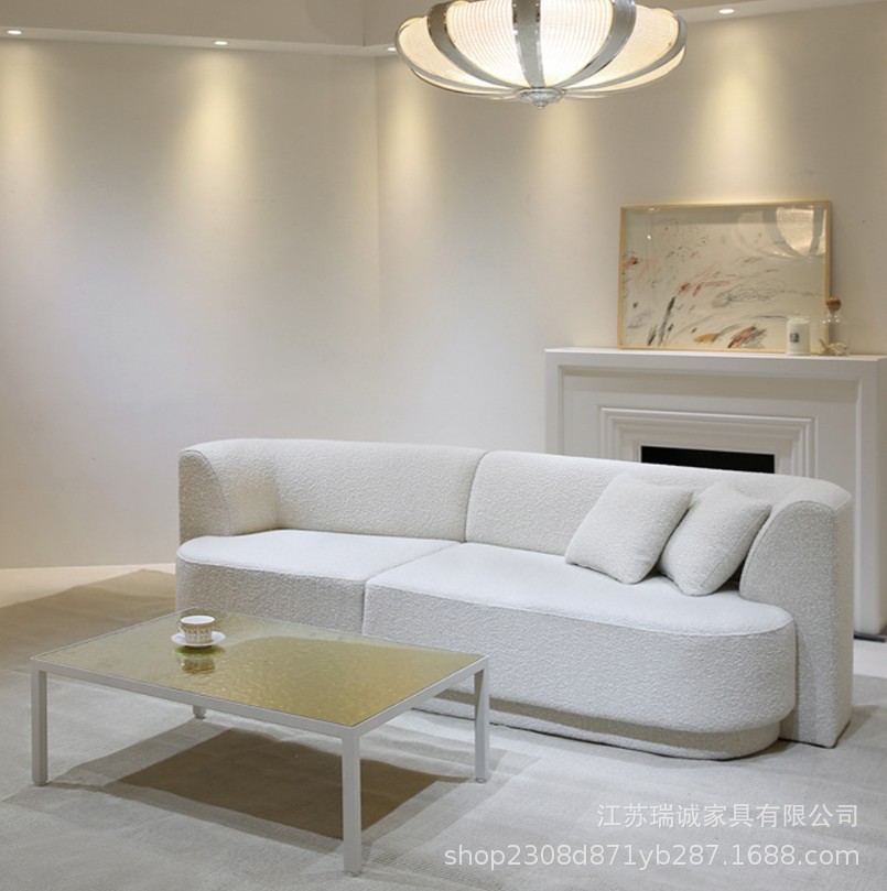 轻奢奶油白沙发韩式北欧简约现代客厅羊羔绒小户型布艺双三人沙发-阿里巴巴