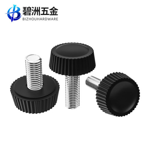 Plastic round head knurled handle screw with rubber tip, black and white plastic twist adjustment knob, M3M4M5M6
