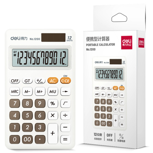 Deli portable calculator solar dual power supply mini computer color small office business counter