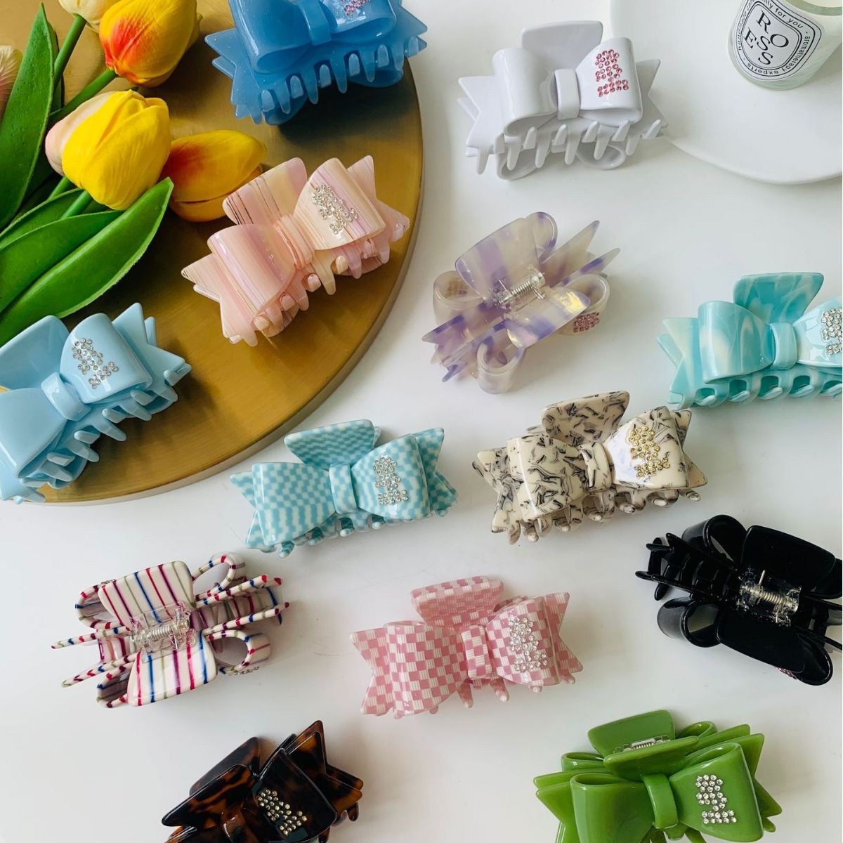 Douyin Internet Celebrity's Same Style Bow Hairpin Diamond Stereo Gem Hair Grab Acetic Acid Grabber Shark Clip Hair Accessories Headdress