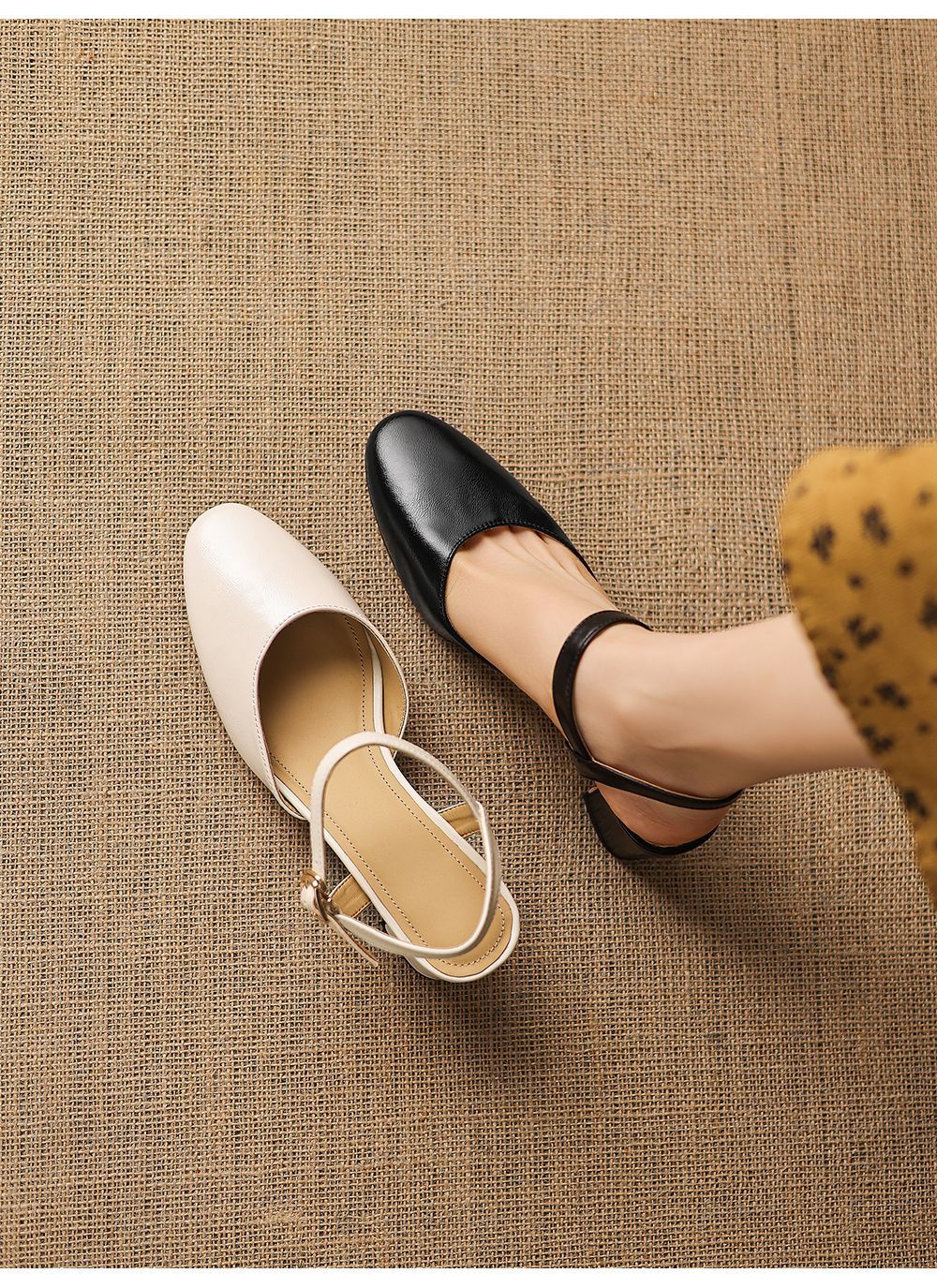 Sandal cao gót nữ quai ngang mũi kín gót 5 cm phong cách Hàn Quốc — đen chi tiết 1