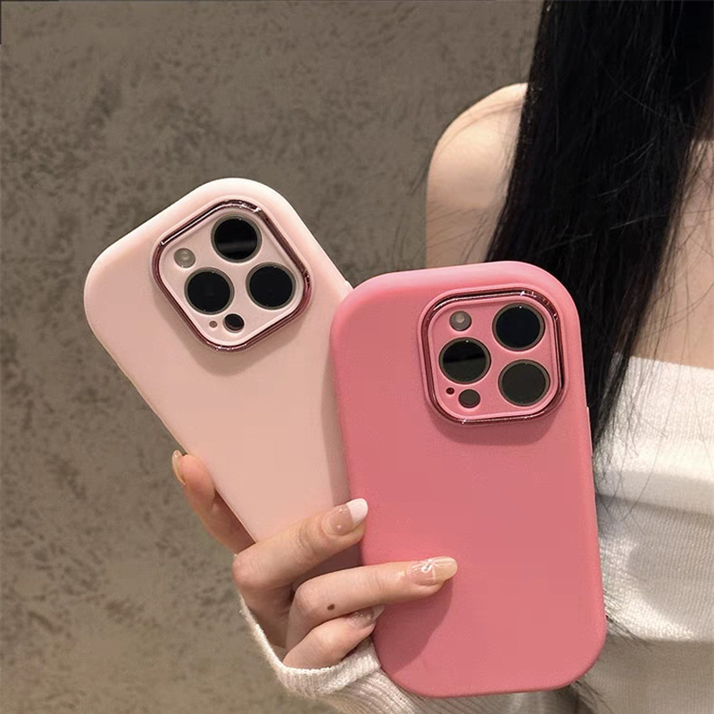 适用苹果16纯色手机壳iPhone14电镀镜头框13精孔12promax防摔软套|undefined